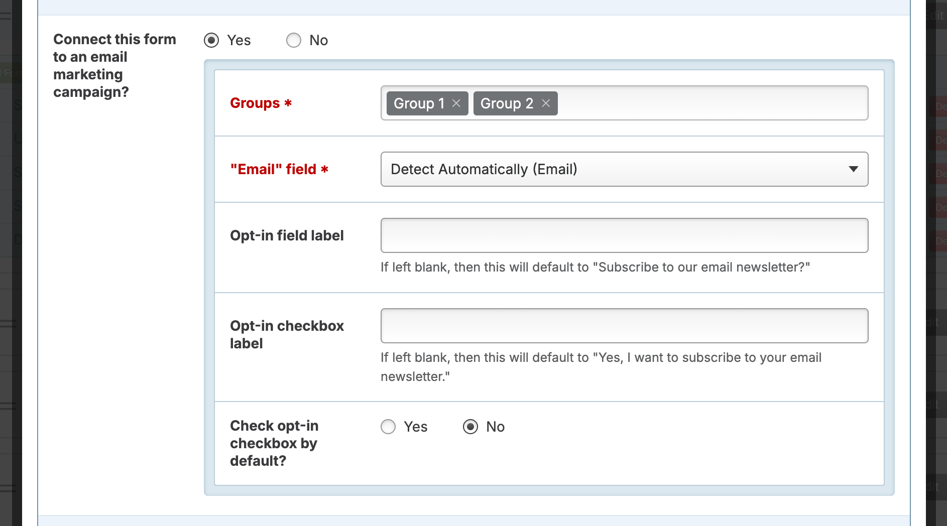Screenshot: Multiple groups selected in the field