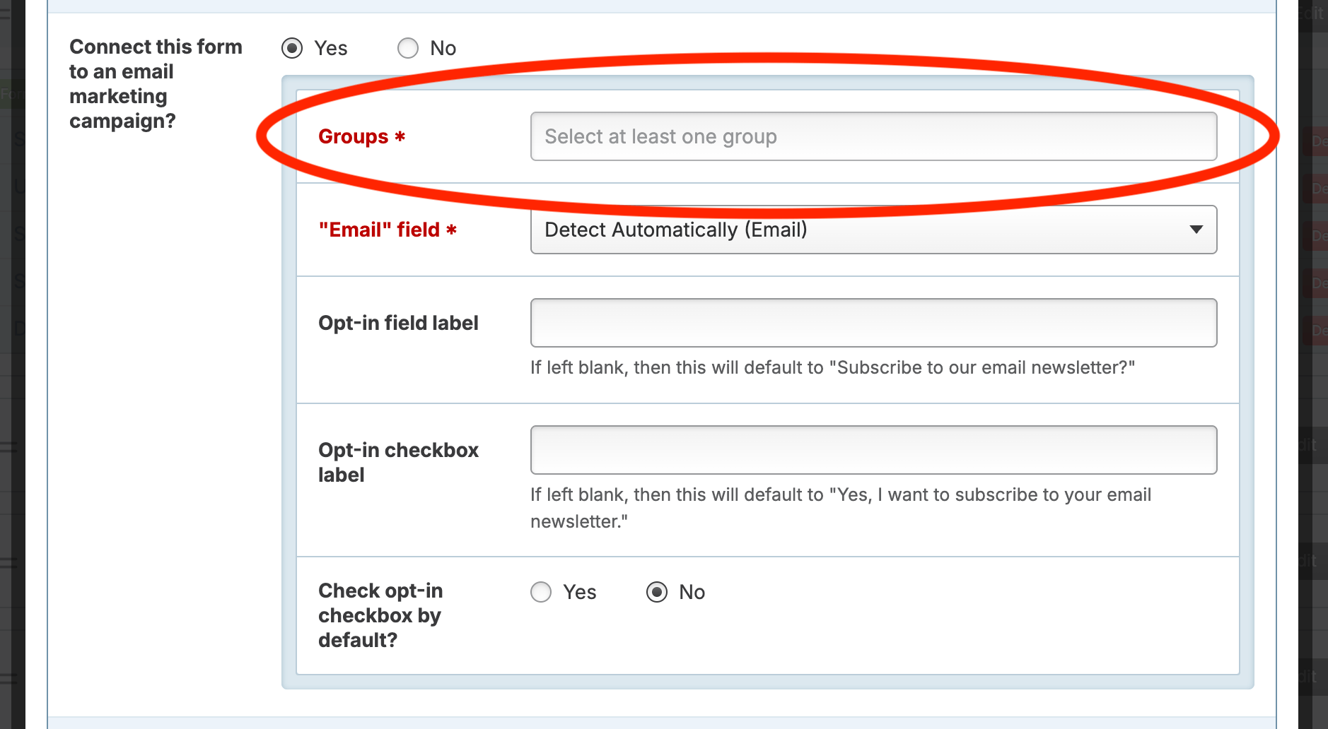 Screenshot: Multiple groups selected in the field